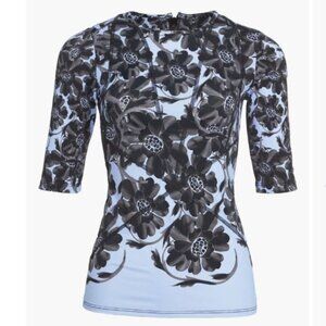Cynthia Rowley sky blue black floral wetsuit rash guard Medium Small Made in USA